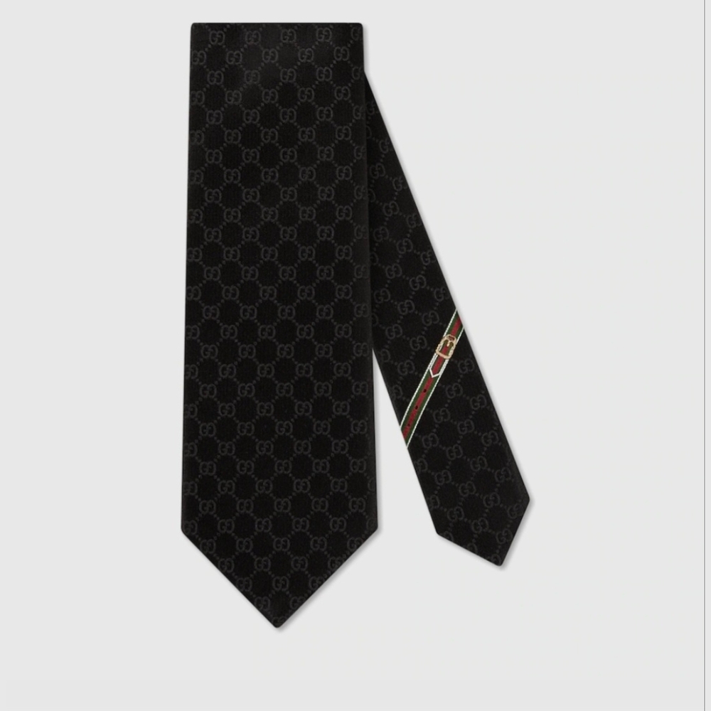 Gucci Black SILK Monogram Men's Tie